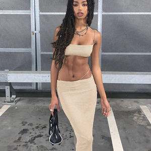 Novedades de <span class=keywords><strong>2022</strong></span>, Primavera Verano, Chaleco de Tirantes de Malla de Color Sólido, Falda con Ombligo Expuesto, Traje de Falda, Vestidos Sexys - Product Image 5