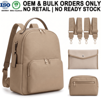 Sac à dos de maternité de luxe en cuir grainé personnalisé pour maman, avec ensemble complet d'accessoires, idéal pour les voyages