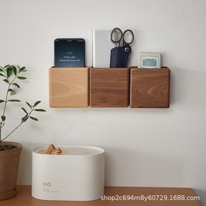 Solid Wood <b>Wall</b> <b>Mounted</b> <b>Storage</b> Box Rectangle Punch Free <b>Wall</b> <b>Storage</b> For Remote Phone Accessories - Product Image 4