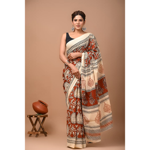 Sari de Algodón Mulmul Estampado con Blusa a Juego, Sari de Algodón Mulmul Ligero y Elegante - Cómodo para Uso Diario - Product Image 2