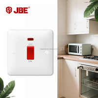Interruptor Bipolar de 1 Canal Estándar Británico 45A con Neón 86x86, Baquelita Blanca, Estilo Retro, Fácil Instalación, Enchufes y Tomas para Hogar y Oficina