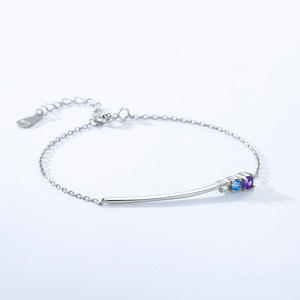 Nouveau bracelet chaîne en argent sterling S925 avec zirconias ronds colorés pour femme, cadeau romantique, version cuivre personnalisable - Product Image 3