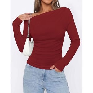 Off The Shoulder <b>Top</b> For Women Long Sleeve Fitted Ribbed Ruched Y2K Style Casual Wear - Product Image 2