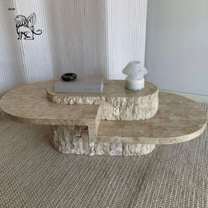 BLVE Design Moderne Salon Rupture De Luxe Colonne Romaine Rivière Pierre Table Beige Marbre Côté Table Basse - Product Image 3