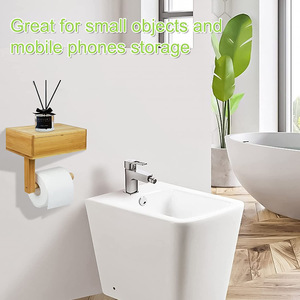 Porte-papier toilette en bambou et bois, porte-papier toilette créatif à double usage pour bureau, boîte à mouchoirs en bois massif, support de rangement - Product Image 2