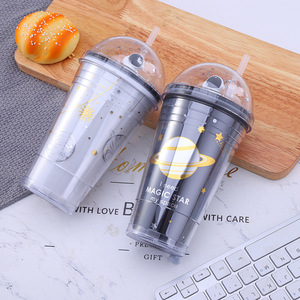 Zhen Ai Astronaut Themed Transparent Double Walled Plastic Straw Cup Reusable Gift Cup For Child - Product Image 1