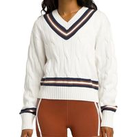 Pull en tricot classique pour femmes, style preppy, col en V torsadé, 100% coton, pour clubs de golf et de tennis, vente en gros OEM, logo personnalisé