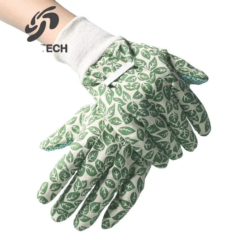 Rhktech — gants de sécurité pour le jardinage, nouvelle collection, en coton, imprimé feuilles, points, PVC, palmier, nouvelle collection