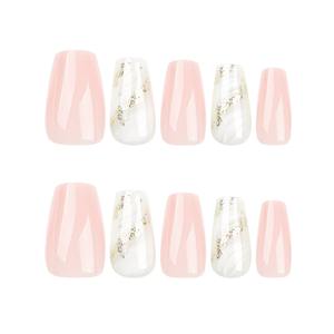 12 Pcs Pink White Ombre Gold Glitter Accent Half Cover Nail Design <b>Acrylic</b> Press Nails Artificial Fingernails False Nails <b>Glue</b> - Product Image 5