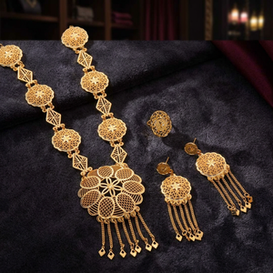 Conjunto de joyería de lujo chapada en oro Collares de formación larga con latón tradicional Lleno de oro de moda para bodas y fiestas - Product Image 1