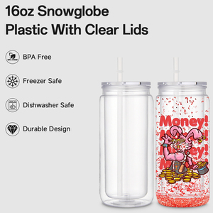 16 oz Plastik-Schneekugelbecher mit Doppelwand, vorgebohrte klare Einmachgläser, DIY-Schneekugel-Tumbler mit Deckeln und Strohhalmen - Product Image 4