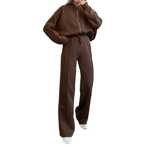 Ensemble de sport pour femmes M&F, automne-hiver, nouveau, couleur unie, jogging, cardigan rembourré à fermeture éclair, pantalon droit ajusté, décontracté - Product Image 1