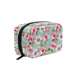 Pochette cosmétique portable en polyester à fleurs, trousse de toilette pour femmes, organiseur de maquillage, petite mini pochette cosmétique avec fermeture à glissière - Product Image 1
