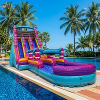 Toboggan aquatique gonflable géant en PVC effet marbre pour jardin, avec piscine intégrée, usage commercial, à vendre