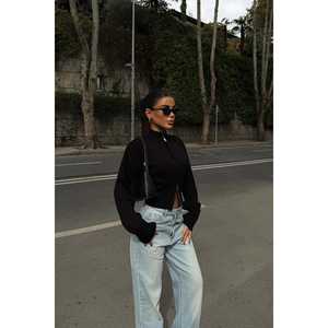 Cárdigan de Punto con Doble Cierre Balboa, Negro, Estilo Bohemio Informal, Jacquard, Tejido de Lana para Otoño y Primavera, Estampado, Sólido, Patchwork - Product Image 2