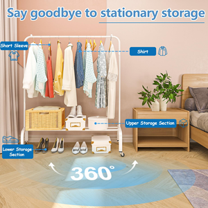 Portable Floor Standing Clothes Rack Simple Double Pole Metal Clothing Display Rack Large Capacity Mountainous Clothes Rack - Product Image 4