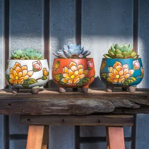 Indoor Outdoor Floral Design Clay Succulent Plant Pot Flower Pot Planter Container