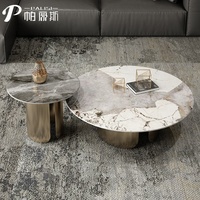 Nouveau design Ensemble de tables basses avec support or/bronze Ensemble de meubles pour salon Table d'appoint Ensemble de 2 tables italiennes de luxe avec dessus en pierre