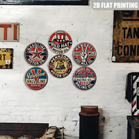 Ensemble de panneaux métalliques ronds vintage sur le thème du gaz et de l'huile, décoration murale rétro pour garage
