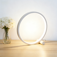Lampe de table circulaire simple à LED de 25 cm, lampe décorative pour chambre à coucher, chevet, salon, restaurant, hôtel, lampe de nuit ronde à intensité variable