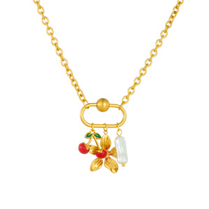 Gold Plated Cherry And Marine Life Pendant Necklace With Starfish Seashell Flower Charm For Party Fashion Jewelry - Product Image 5