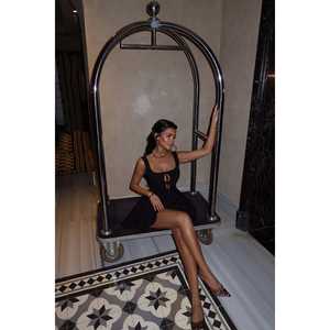 Robe noire Melinai élégante à motif floral uni, haute qualité, décontractée pour le printemps, personnalisable avec logo ODM, coupe Empire, longueur genou, tailles XS-XL - Product Image 3