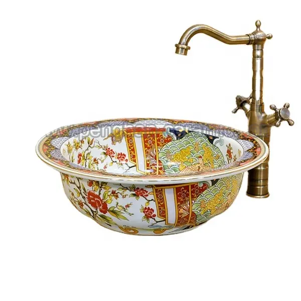 Nuevo Modelo de lavabo de baño de cerámica de Arte de tamaño pequeño de lujo de China