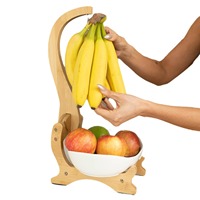 Étagère de rangement de cuisine sur pied en bambou avec panier à fruits et support à bananes en céramique