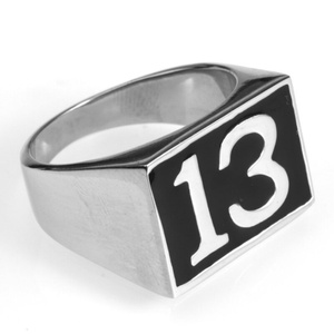 Wholesale Black Enamel Men's Lucky 13 Silvery Color <b>Ring</b> Stainless Steel Biker <b>Ring</b> Fashion Men's Jewelry - Product Image 1
