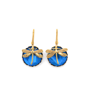 Pendientes Colgantes Vintage de Libélula con Piedra Azul, Chapados en Oro, Joyería de Moda para Fiesta para Mujer, Pendientes de Aleación con Engaste de Bisel - Product Image 1
