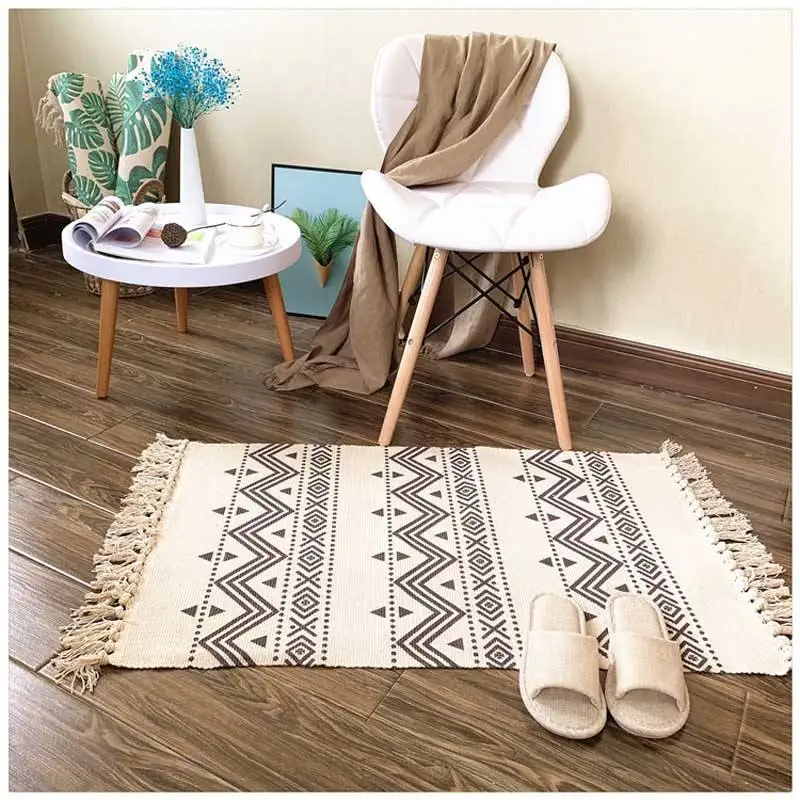 Tapis Beni ourain Unique, fait à la main, style bohème marocain, en coton et laine noué à la main, noir et Beige