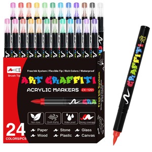 Ensemble de 24 marqueurs acryliques à base d'eau non toxiques pour papier, encre permanente de 0,5 à 5 mm, art, graffiti <span class=keywords><strong>et</strong></span> <span class=keywords><strong>dessin</strong></span> DIY, couleurs de base - Product Image 1