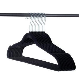 Customized Cheap Notched Black Flat Plastic Non Slip Velvet Clothing Hangers