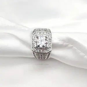 Người Đàn Ông Nhẫn Sang Trọng Moissanite Kim Cương Đính Hôn 925 Sterling Bạc Trang Sức Bạc Trang Sức Phụ Nữ Gia