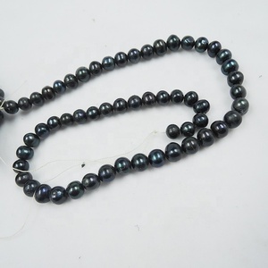 Perles d'eau douce <span class=keywords><strong>noires</strong></span>, presque rondes, en vrac, collier de perles d'eau douce en gros, 7 à 8 mm, en gros - Product Image 5