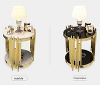 Ensemble table basse en verre moderne pour salon table basse en verre doré rond et marbre noir clair