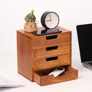 Retro Wooden <b>Drawer</b> <b>Storage</b> <b>Box</b> Rectangle Desktop Organizer Multifunctional Neatening Unit Freestanding Office Use - Product Image 3