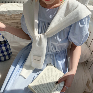 Custom Logo Solid Color Knitted Shawl – Korean Style Lightweight Cardigan <b>Wrap</b>, Core Spun Yarn Thin Layering Piece for Women - Product Image 2