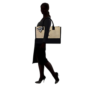 Sac fourre-tout en jute noir personnalisé pour femmes, idéal pour le shopping, les courses, le sport, le yoga, les fêtes, les cadeaux, avec initiales - Product Image 3