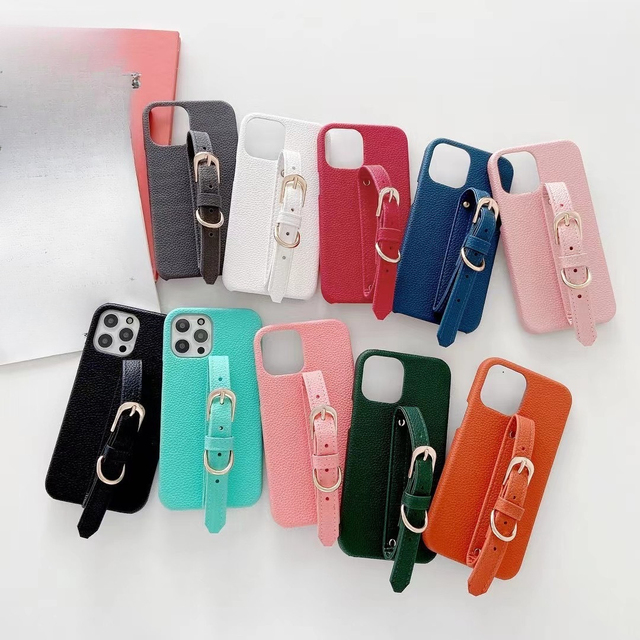 Litchi Texture Phone Case With Wrist Strap Chain, Half-Wrapped Hard Shockproof Cover for IPhone 16 Pro 15 14 13 12 Case
