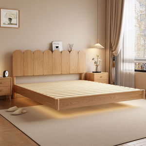 Cama de madera maciza de 1.8m/1.5m con base baja y almacenamiento, cama doble de madera de cerezo para dormitorio principal - Product Image 1