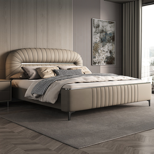 <span class=keywords><strong>Letto</strong></span> <span class=keywords><strong>Matrimoniale</strong></span> Moderno di Lusso in Vera Pelle con Testiera Plissettata di Design, Imbottito, per Arredamento Camera da <span class=keywords><strong>Letto</strong></span> di Alta Gamma - Product Image 2