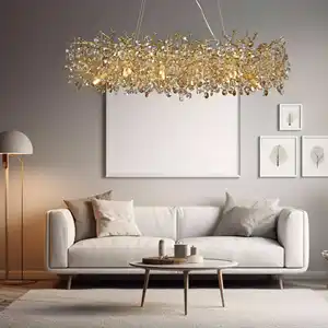 Deluxe altın dekoratif tasarım dalları avize Villa yatak odası aydınlatması 1500Mm 1800Mm askıya lineer sarkıt Led ışık