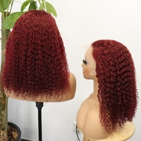 Perruques courtes bouclées en cheveux indiens avec dentelle respirante 13x4, pré-épilées, pour femmes, couleur 99J, en cheveux humains