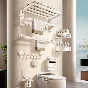 Porte-serviettes mural à ventouse avec crochets, support de rangement pliable pour salle de bain, en acier au carbone, design minimaliste, 1 niveau, capacité de charge de 1,5 kg - Product Image 3