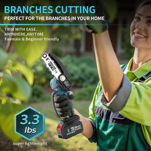 Mini motosierra inalámbrica de <span class=keywords><strong>6</strong></span> pulgadas, motosierra eléctrica alimentada por batería con engrasador automático, motosierra pequeña de mano para cortar madera - Product Image 3