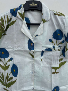 Conjunto de Pijama Largo de Verano para Mujer, 100% Algodón, Estampado de Jungla, Cuello en V, Cierre de Botones, Ecológico, Hecho a Mano en India, con Logotipo en la Parte Posterior del Cuello - Product Image 6