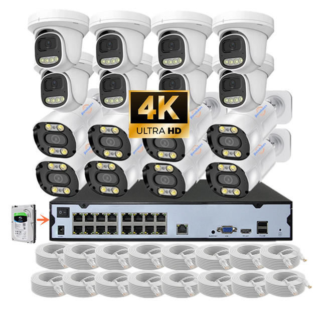 Jianvision 16CH 4K 8 Megapixel CCTV IP POE Dome+Bullet Camera Kit with 4TB Hard Drive Disk 16pcs Cat6 Wires Complete NVR System