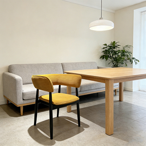 Chaise de salle à manger moderne en tissu <span class=keywords><strong>fourrure</strong></span>, avec dossier incurvé et pieds en bois massif, <span class=keywords><strong>fauteuil</strong></span> confortable pour restaurant et café. - Product Image 3