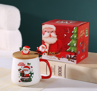 Tasse en céramique Wisteria de Noël avec couvercle en bois et cuillère – Coffret cadeau motif Père Noël et Bonhomme de neige pour les fêtes/Nouvel An, usage domestique/bureau